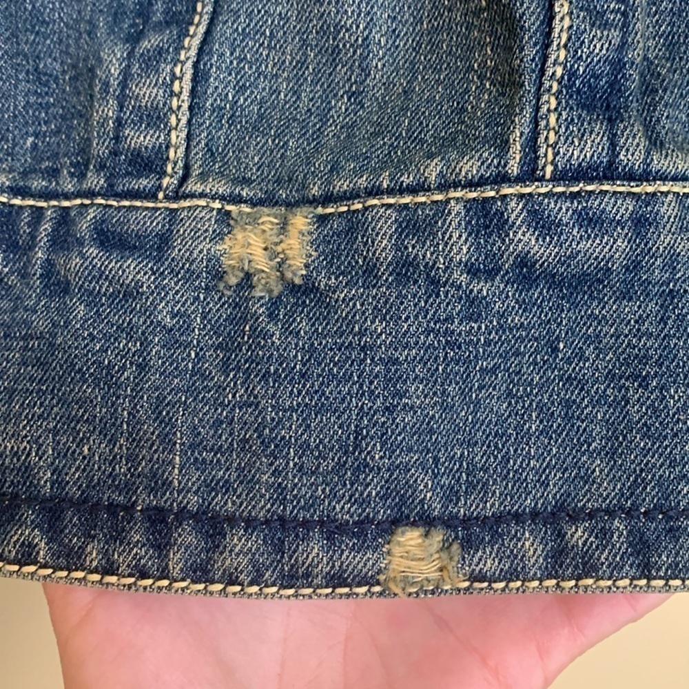 Z. Cavaricci Y2K Denim Blue Jean Bird Embroidery Distressed Button Down Jacket 4 - Picture 12 of 17